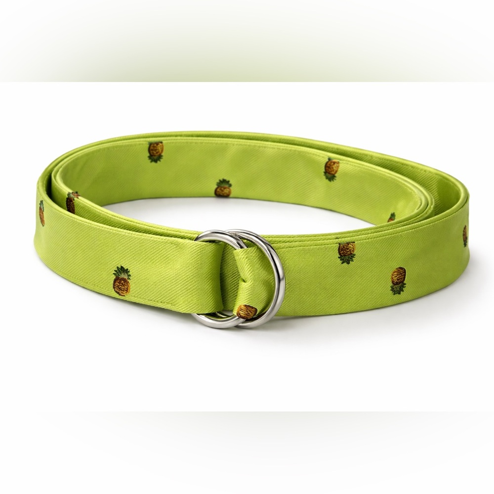 J.Crew Silk Pineapple Belt Green D Ring Preppy Resort Beach Chic M/L Summer